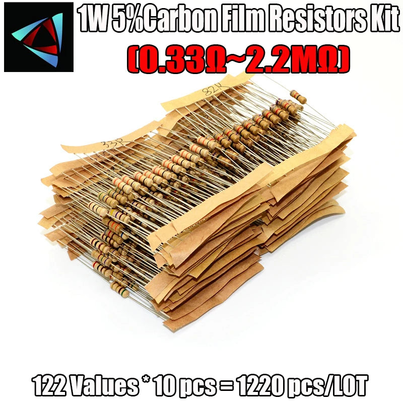 1220PCS/Lot 1W 5% 122Values 0.33-2.2M Ohm Carbon Film Resist
