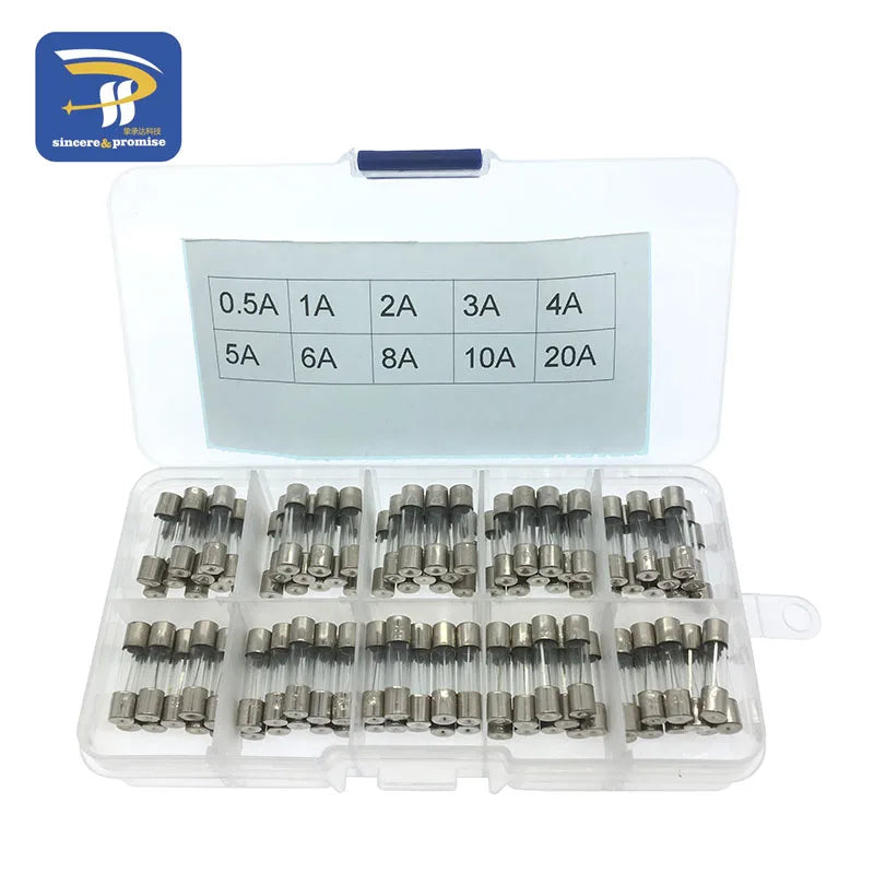 100pcs/Set 5x20mm 5 20mm Glass Fuses 0.5/1/2/3/4/5/6/8/10/20