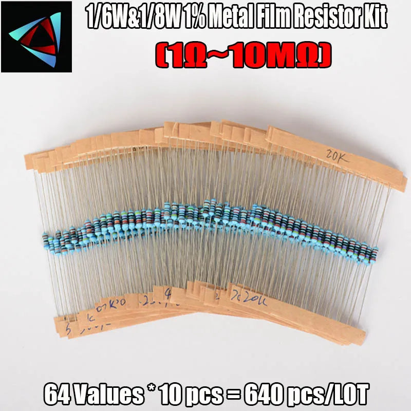 640pcs 64 Values 1R - 10MR 1/6W 1% Metal Film Resistors Asso