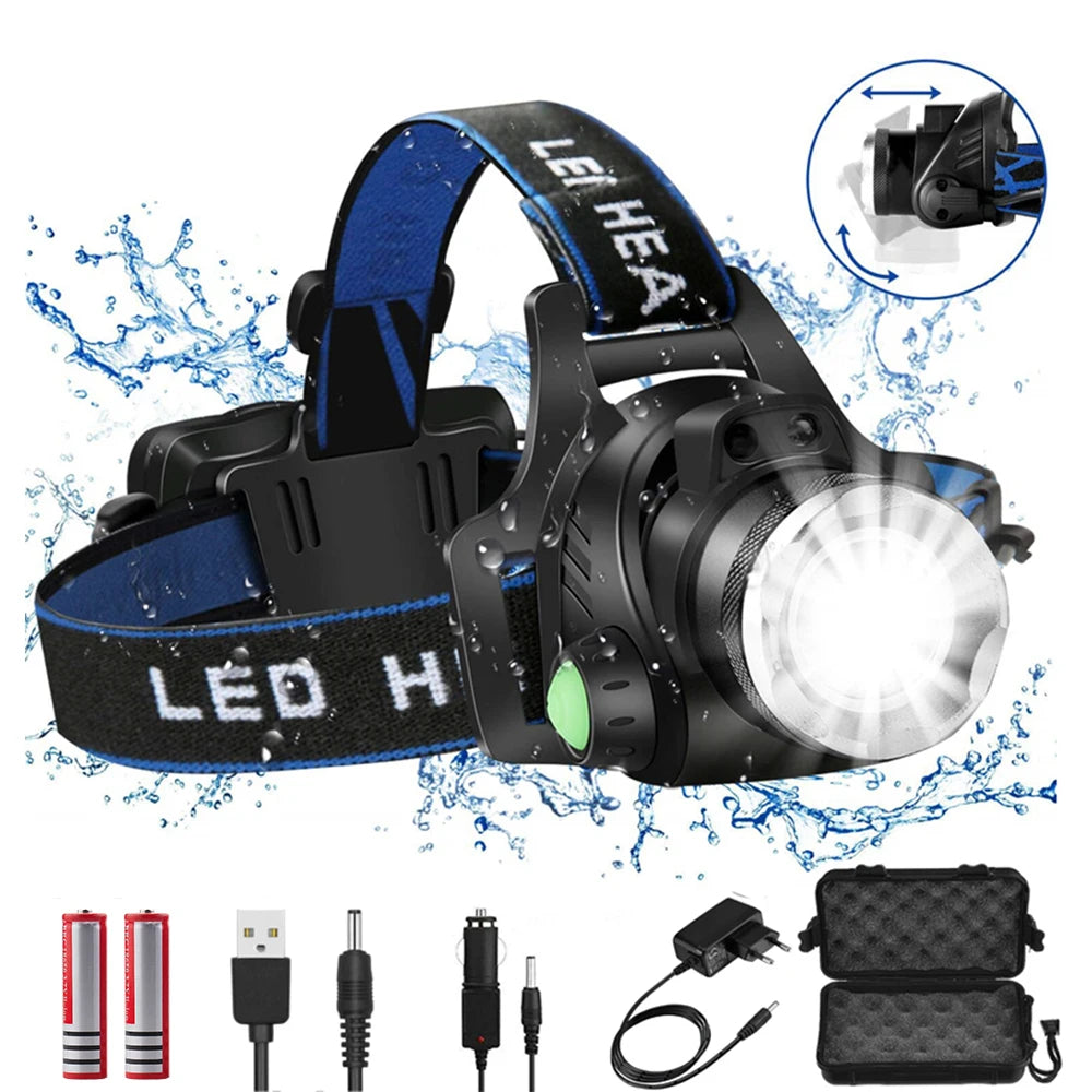 Pocketman Headlamp Upgraded-LED Headlight Zoomable Head Lamp Waterproof Head Torch USB DC Charging Head Light 18650