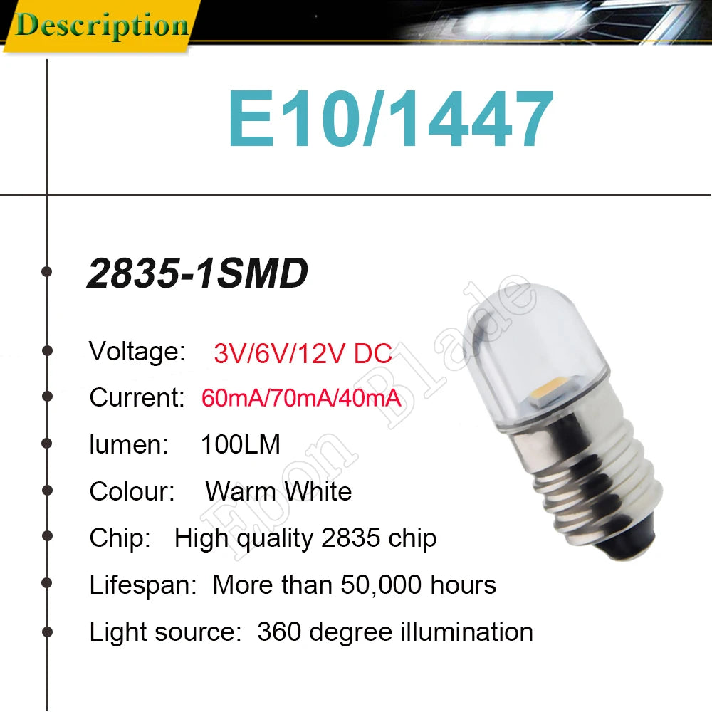 4/8 Pcs 3V 4.5V 6V 12V Warm White E10 1447 Screw Base Minuat