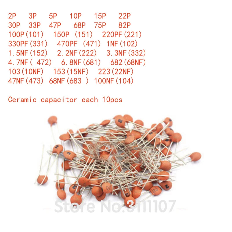 300PCS/LOT 2PF-0.1UF 30valuesX10pcs 300pcs Ceramic capacitor