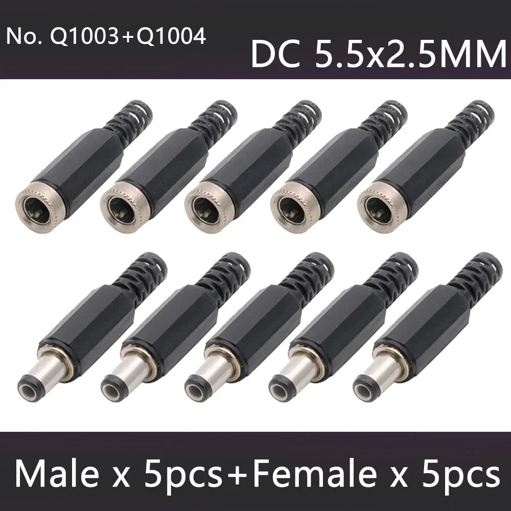 10pcs High quality DC Connector 2.5 5.5mm Power Jack DC Power Conector 5.5x2.5 Male&Female