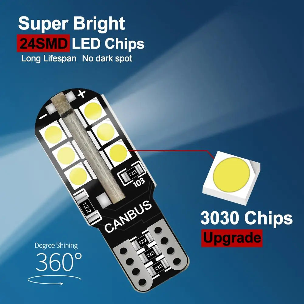 6Pcs T10 Led Canbus W5W Led Bulbs WY5W 168 194 Error Free Ca