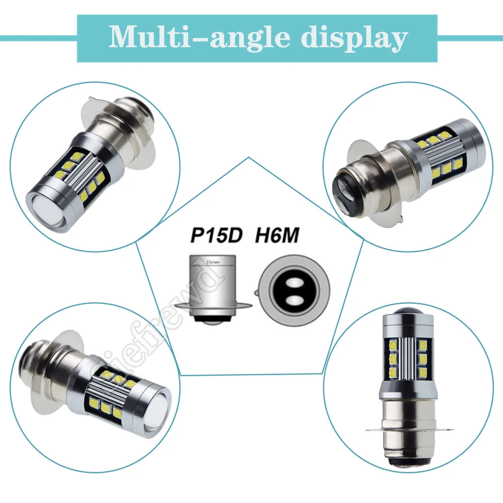 2Pcs H6M P15D-25-1 PX15D T19 Led Headlight Bulb Dual Beam Mo