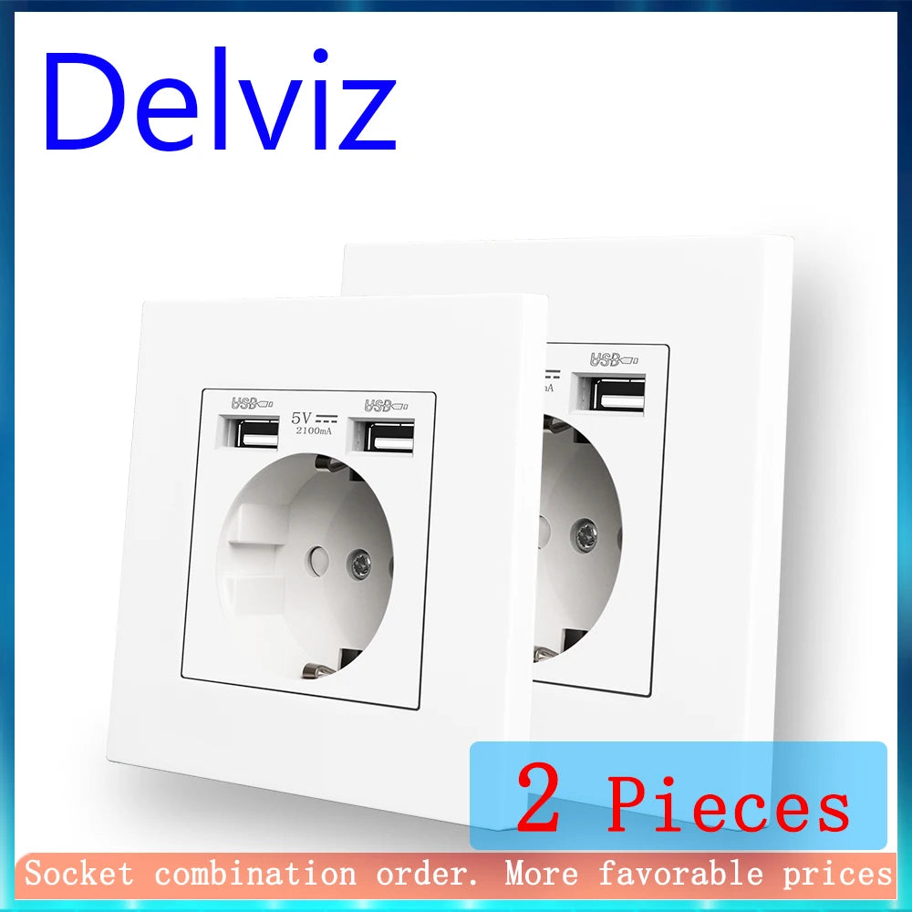 Delviz Dual USB Charging Outlet AC 110 250V Power Jack White