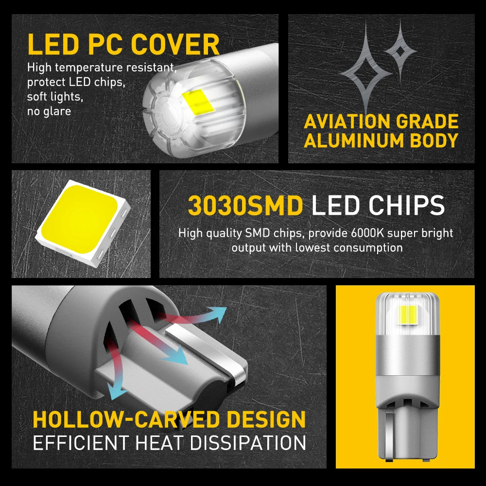 AUXITO 2Pcs W5W LED T10 LED Bulbs Canbus 3030SMD For Car Par