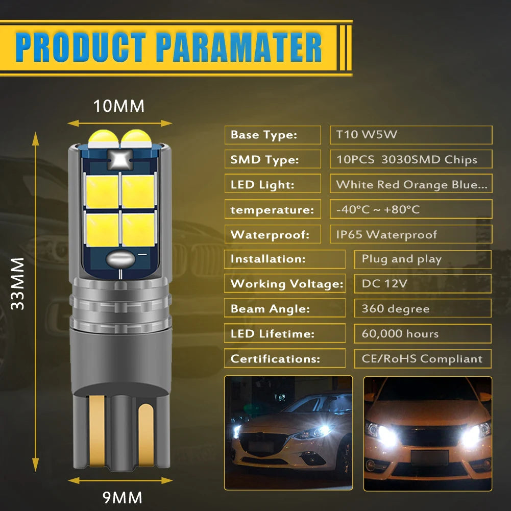 2pcs High Quality T10 W5W Super Bright Car Interior Reading 