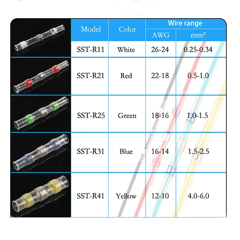 25/50PCS Heat Shrinkable Wire Connectors SST Waterproof Slee