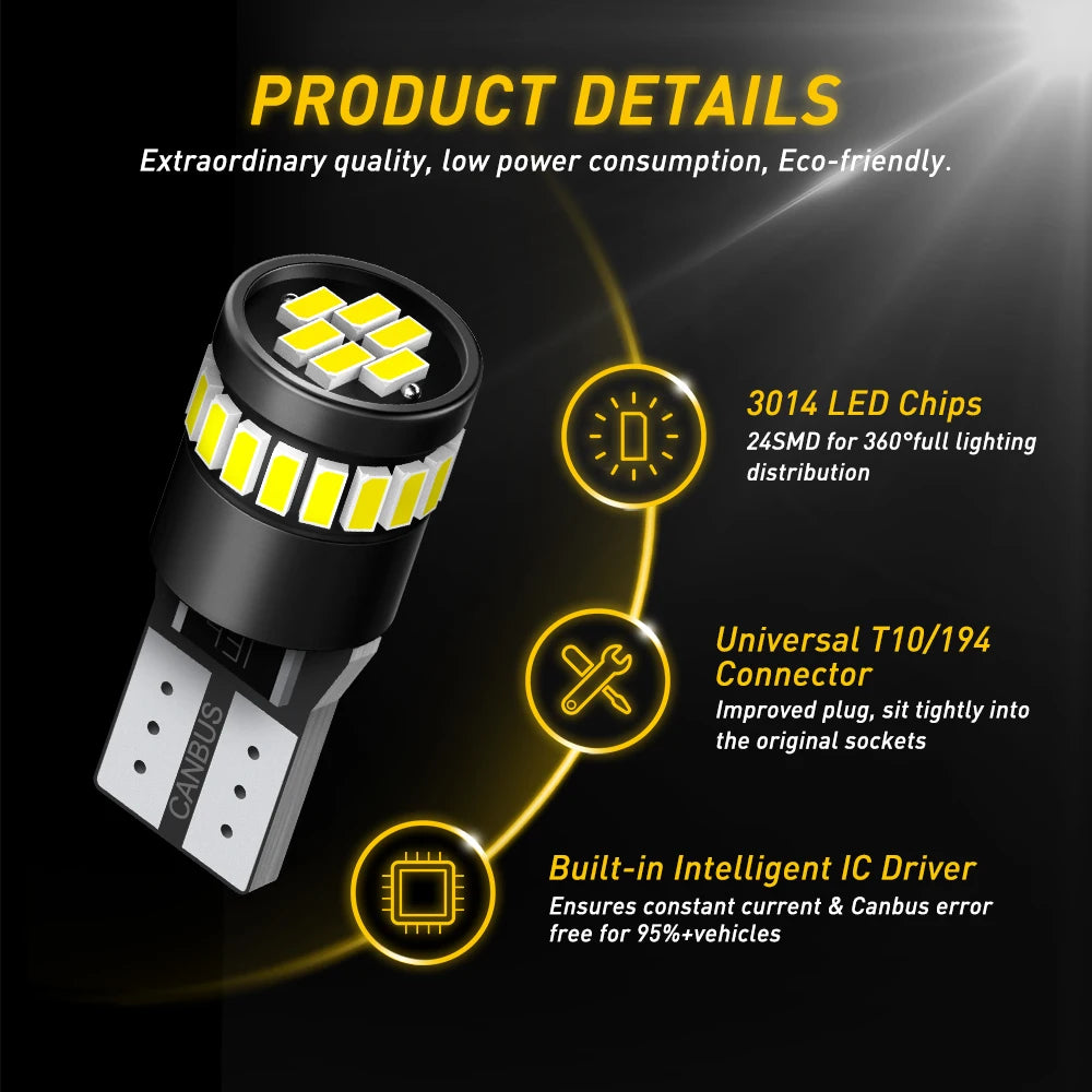 AUXITO 2Pcs Auto Lamp W5W T10 LED Canbus No Error Car Cleara