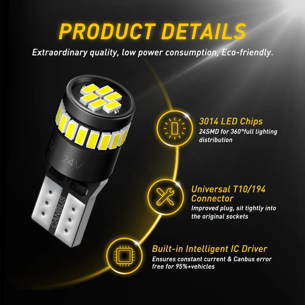 2Pcs Canbus W5W T10 168 2825 LED Light Bulb 24V Car Side Mar