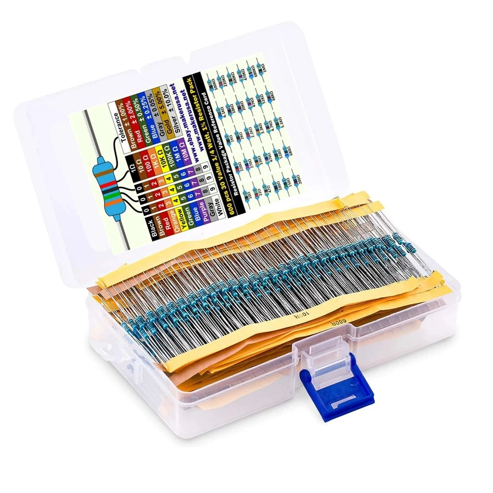 600PCS/LOT 1/4W Metal Film Resistor Kit 1% Resistor Assorted