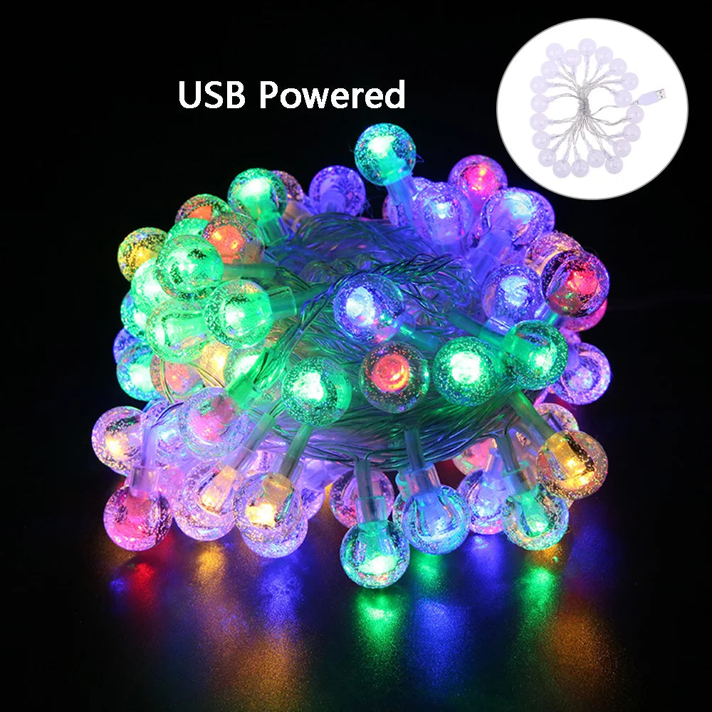 3M 6M 11M Crystal ball LED String Fairy Lights USB/Battery Powered Waterproof Holiday Garland Lights For Outdoor Christmas