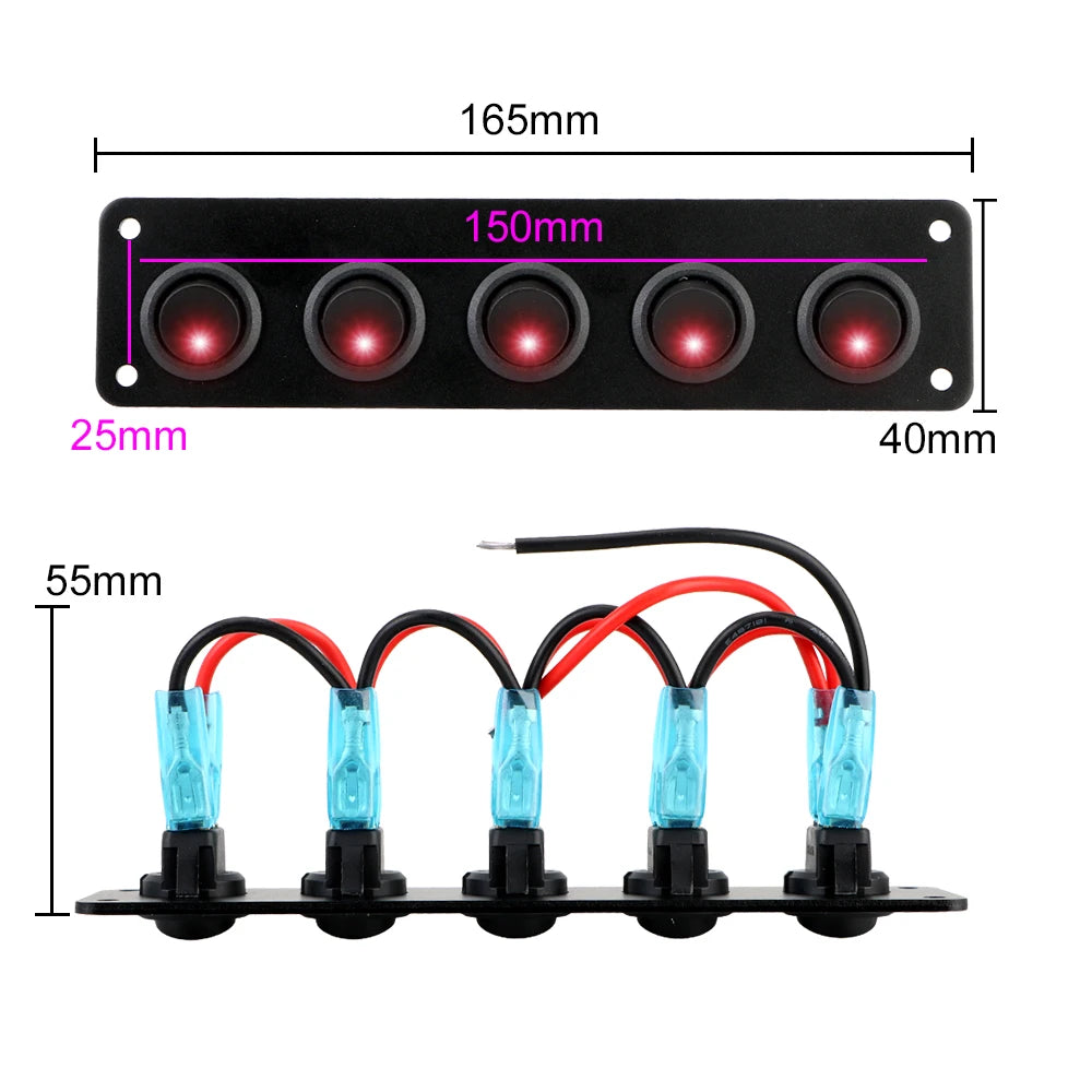 24V 12V 5 Buttons Light Toggle Rocker Switch Panel for Boat 