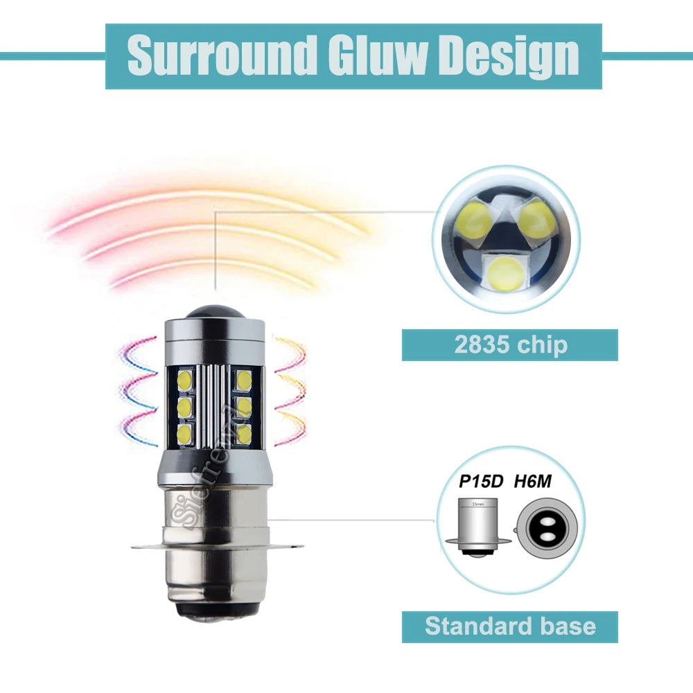 2Pcs H6M P15D-25-1 PX15D T19 Led Headlight Bulb Dual Beam Mo