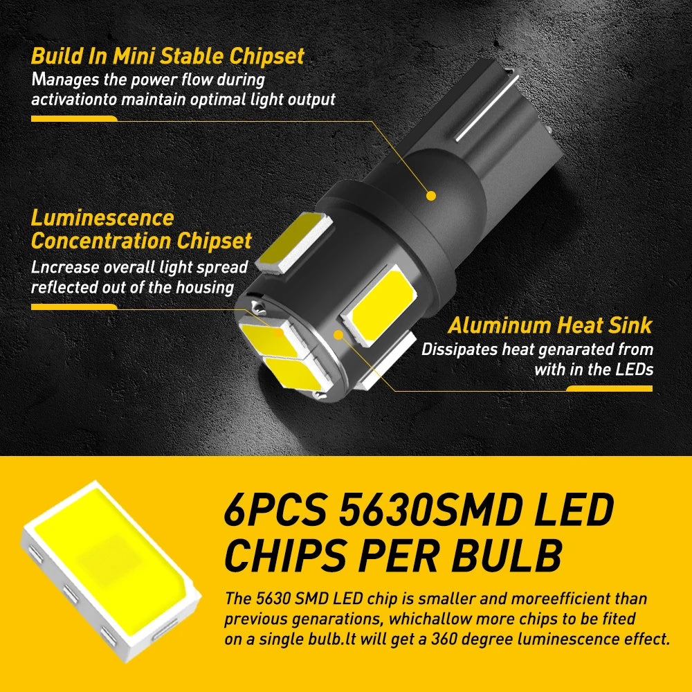 AUXITO 10/8/6/4/2Pcs T10 W5W LED Canbus 5630SMD No Error 194