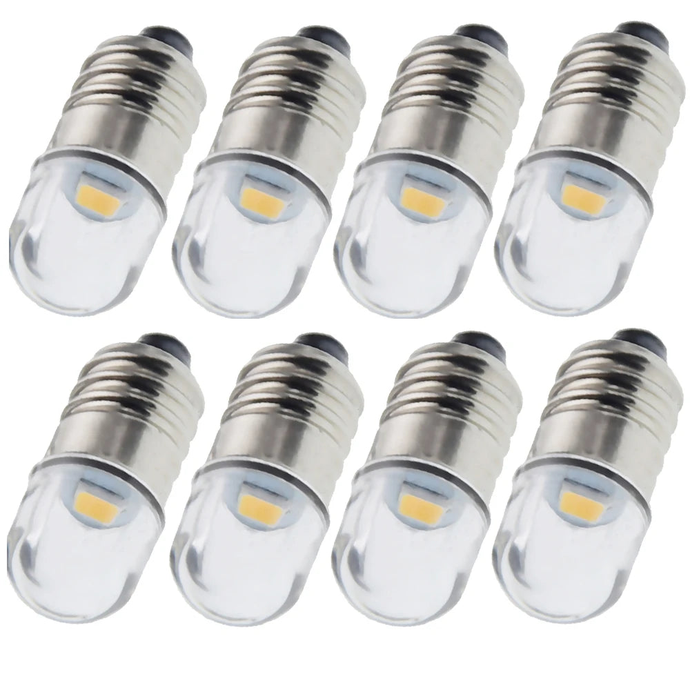 4/8 Pcs 3V 4.5V 6V 12V Warm White E10 1447 Screw Base Minuature LED Bulb Replacement For Flashlight Torch Headlight Moto Bicycle