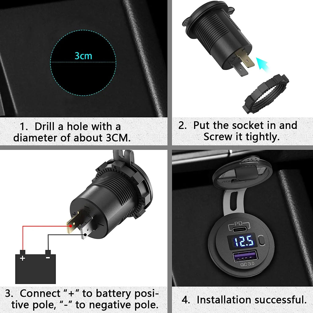 DaierTek 12V 48W USB Charger Outlet Waterproof Charger Socke