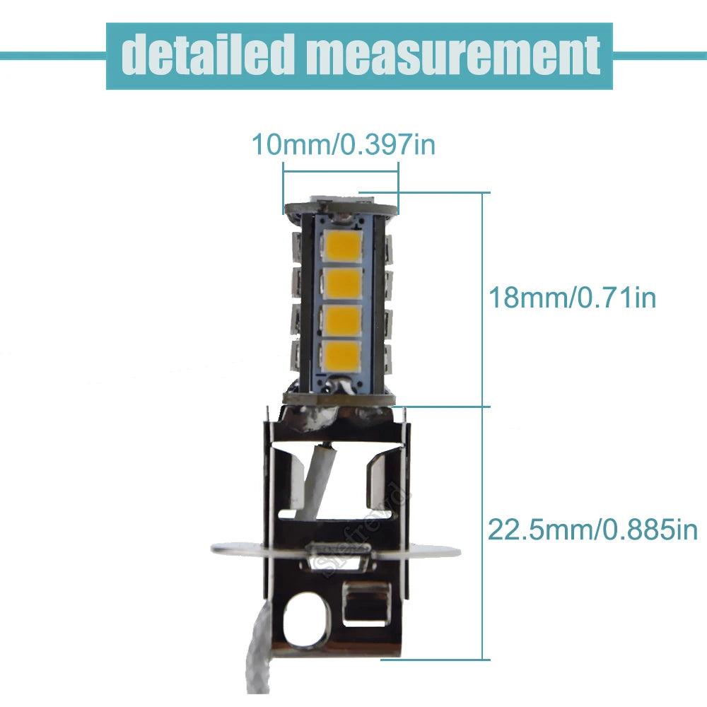 1/2 Pcs H3 LED Bulb Warm White PK22S 2835 18SMD Flashlight S