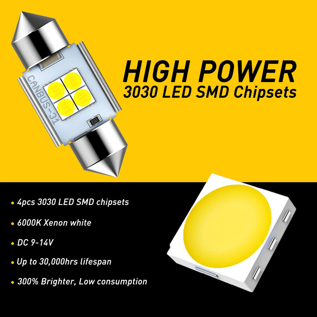 2/4Pcs AUXITO C10W LED Canbus Festoon 31mm 36mm 41mm C5W LED