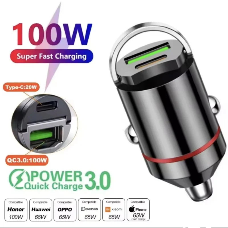200W Dual USB Car Charger Pull Ring Fast Charging Car Phone 
