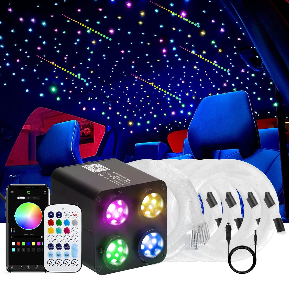 36W 4 Port Starlight Headliner Kit with Shooting Stars for C