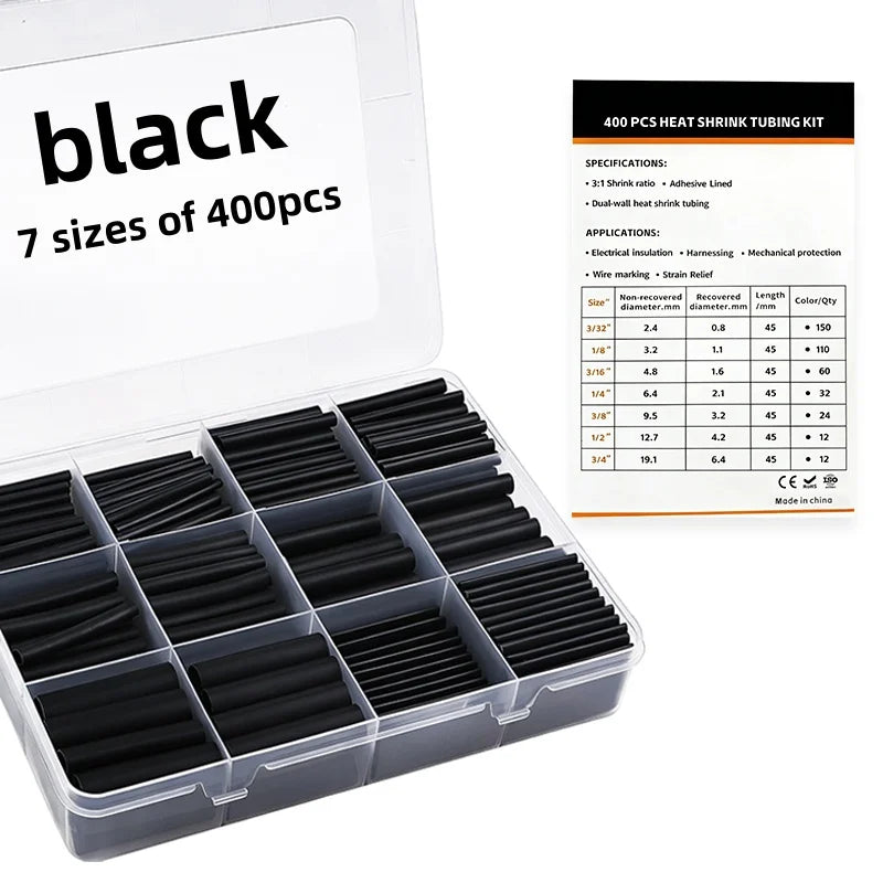 Universal 400 Piece Heat Shrink Tubing Kit -3 1 Adhesive Backing Household Marine Grade Heat Shrink Film Insulation Tubing