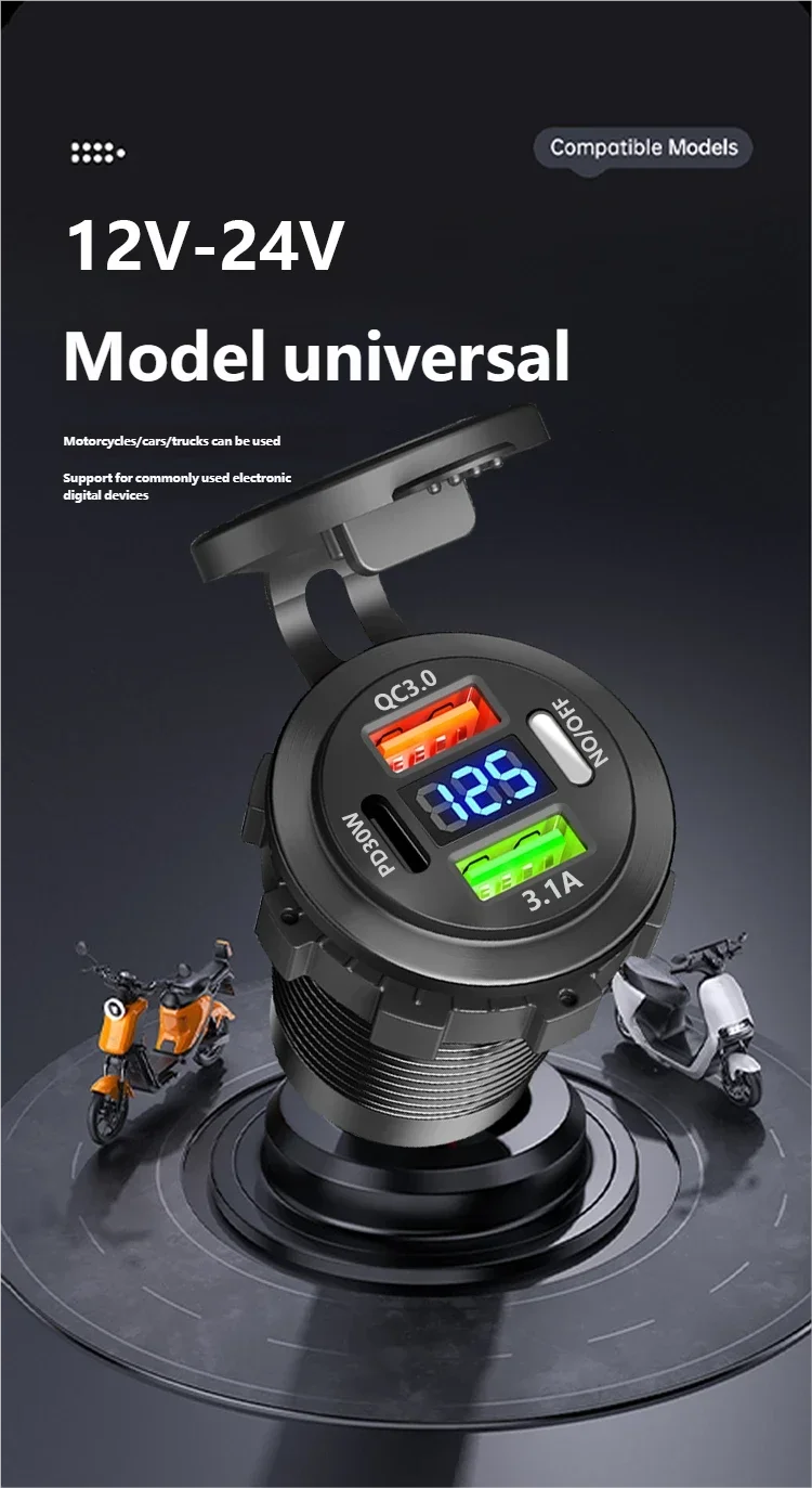 Car Charger PD+QC3.0 USB TYPE-C Charger Waterproof Power Soc