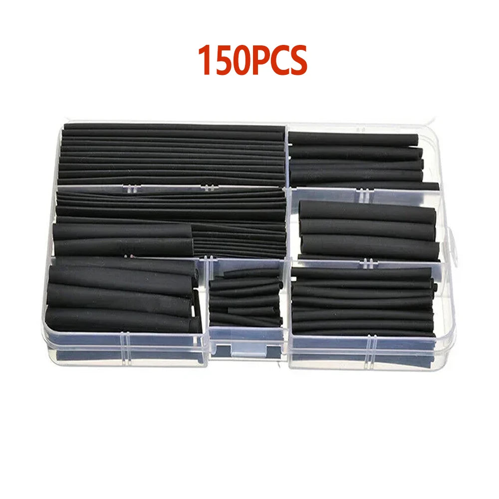 Black Heat Shrink Tubing Kit for Wire Cable Repair Polyolefin Sleeving Assortment Electrical Insulation Connection Protection