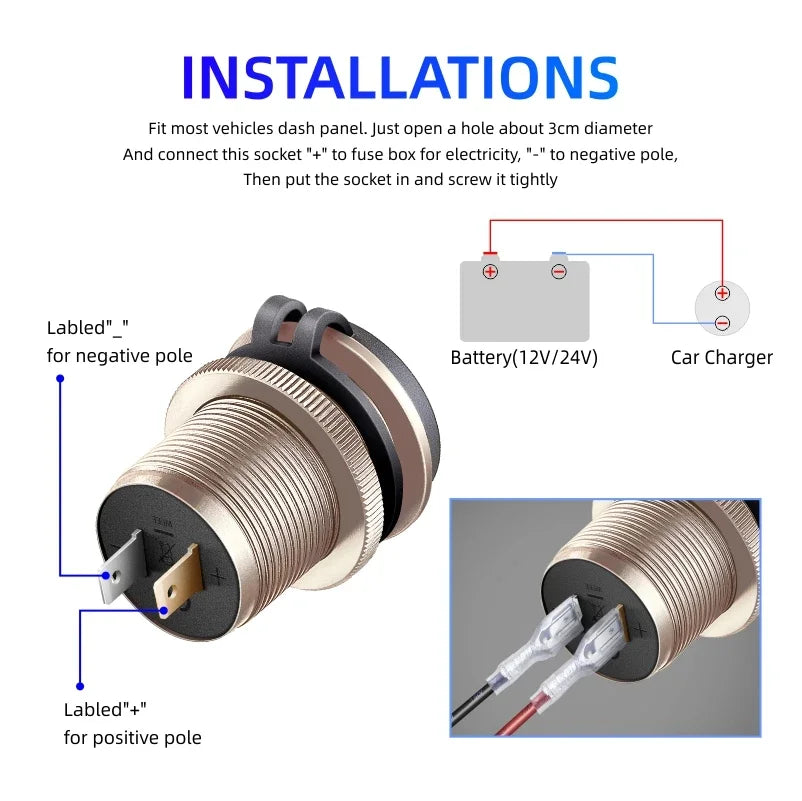 12/24V Dual USB Car Socket Charger LED Voltmeter Power Socke