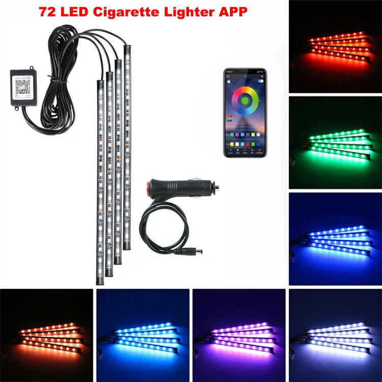 Neon LED Car Interior Ambient Foot Strip Light Kit Accessories Backlight Remote App Music Control Auto RGB Decorative Lamps