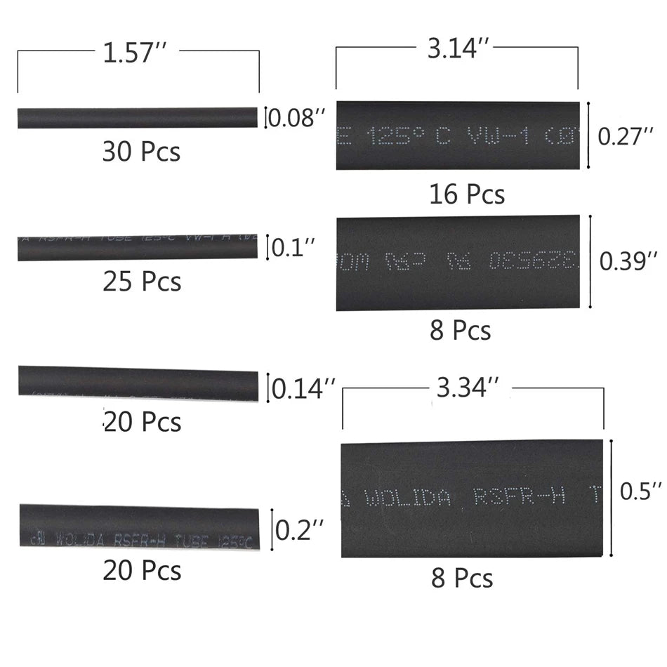 127pcs Black Heat Shrinkable Tube Cable Insulation Sleeve Wa