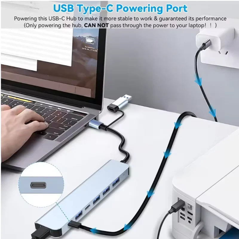 USB C Hub USB Splitter 8 in 1 USB Extender with 4 USB Port 1