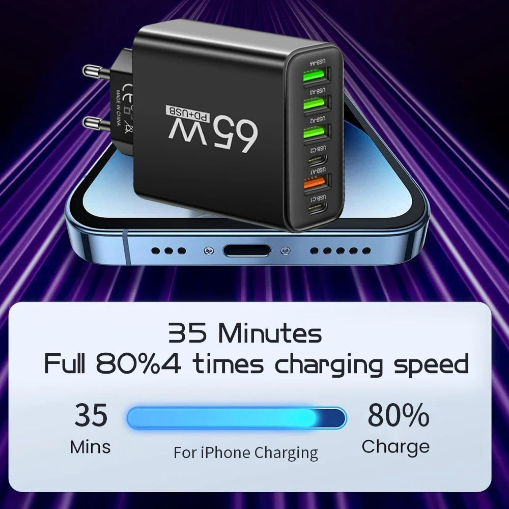 Multi Ports 65W USB Charger Fast Charging Type C Phone Charg