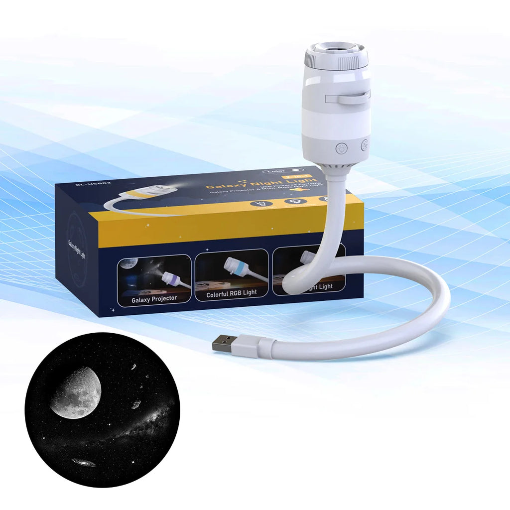 2-in-1 USB Galaxy Projector Night Light 360 Adjustable Brightness 2 Style Mini Starry Sky Projector Light For Bedroom Car Decor