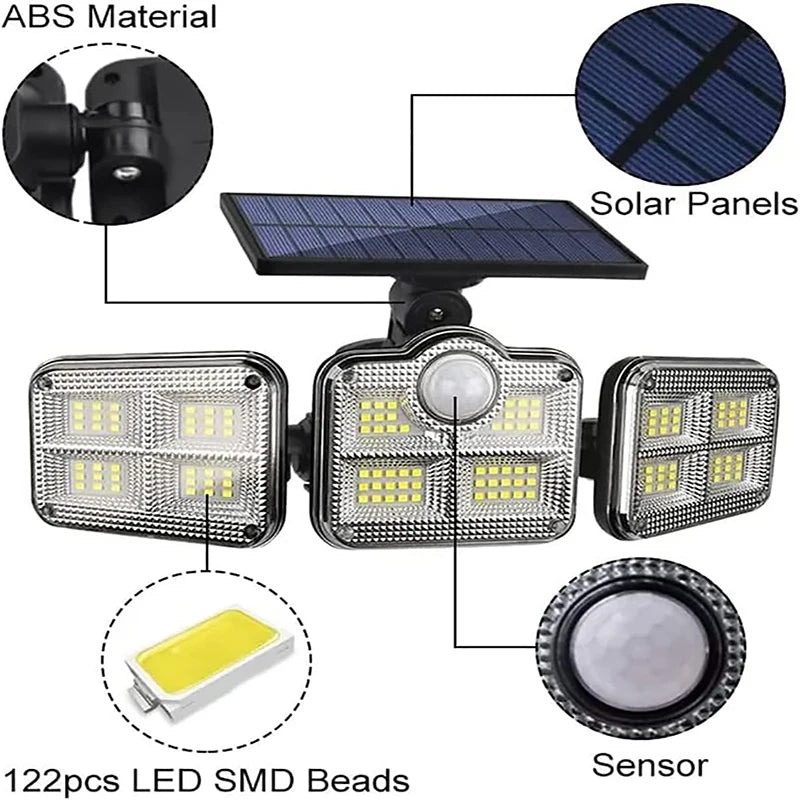 1 PACK Outdoor Motion Sensor Lamp 4-Head Solar Power Light 1