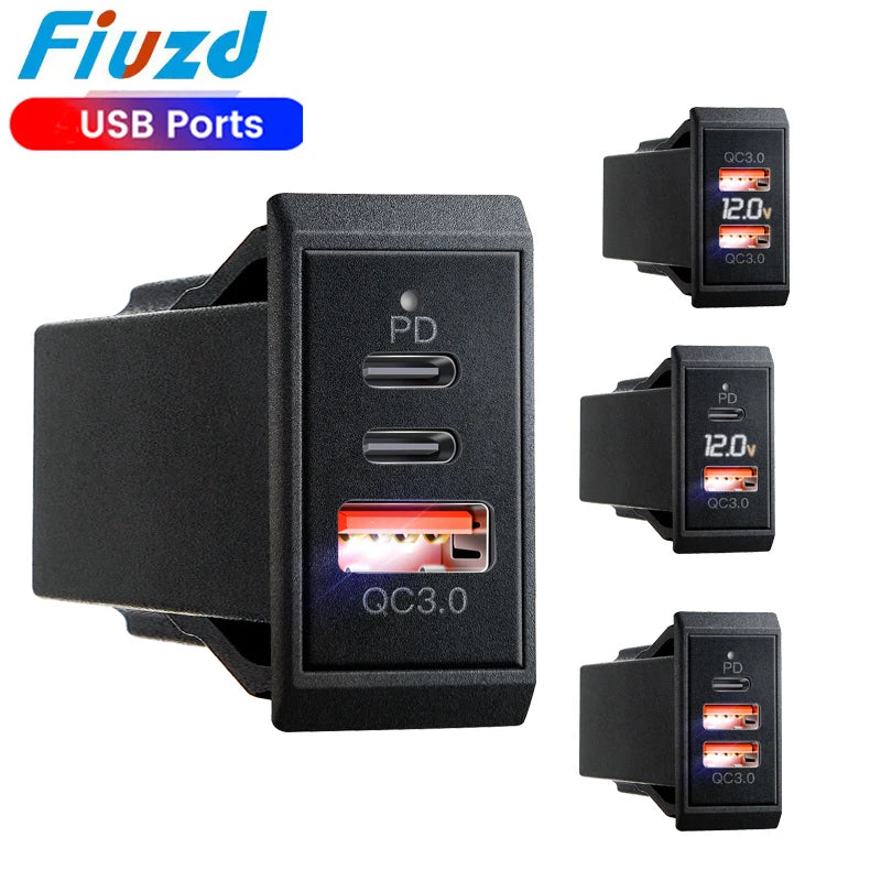 Car Charger Socket PD3.0 & QC3.0 Double USB C Ports Waterpro