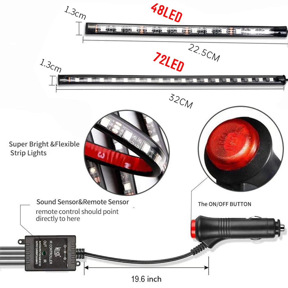 Neon LED Car Interior Ambient Foot Strip Light Kit Accessori