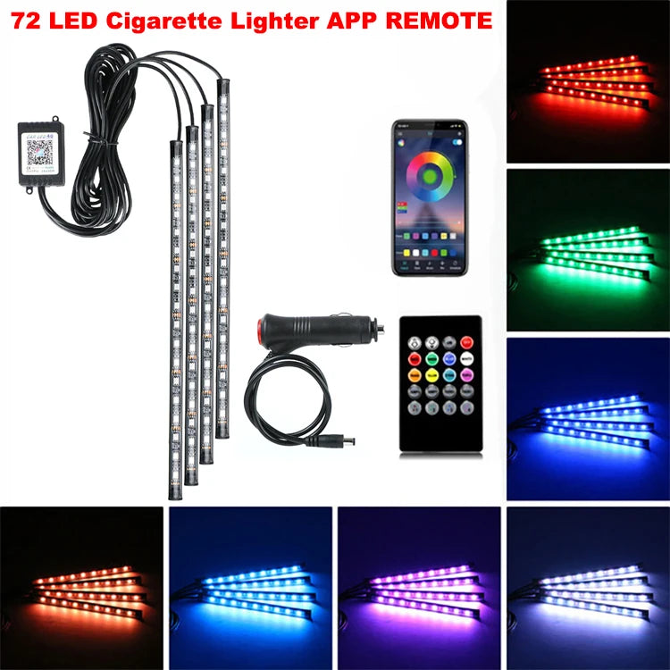 Neon LED Car Interior Ambient Foot Strip Light Kit Accessories Backlight Remote App Music Control Auto RGB Decorative Lamps