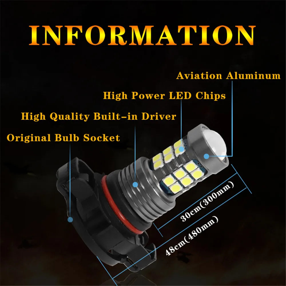 2PCS 2504 PSX24W 12276 Car Front LED Fog Light Blubs Accesso