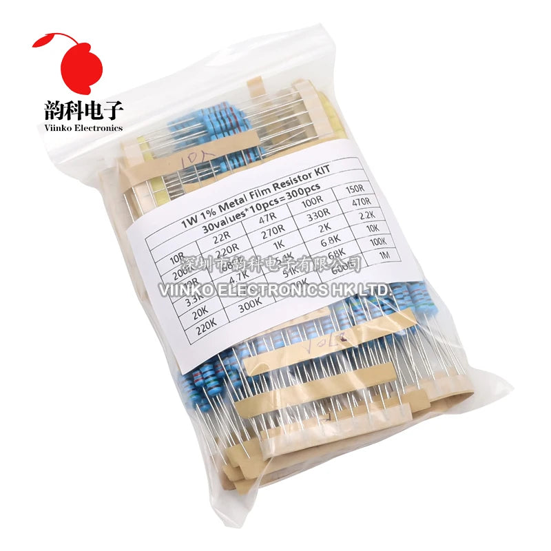 300PCS 1/4W 1/2W 1W 1% Metal Film Resistor Assortment Kit 10