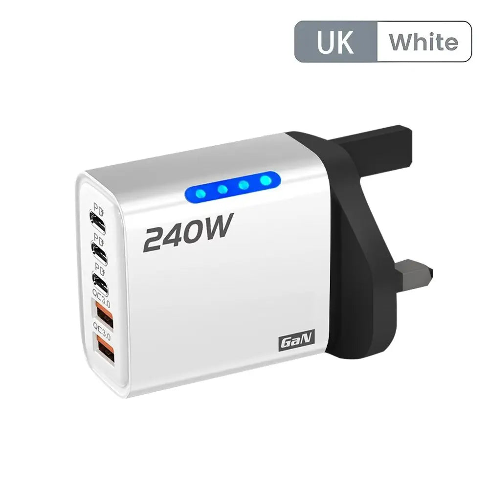 240W GaN 5 in 1 Fast Charging Phone Charger USB C Charger Power Adapter Type C EU/US Plug Wall Charger For iPhone Samsung Xiaomi