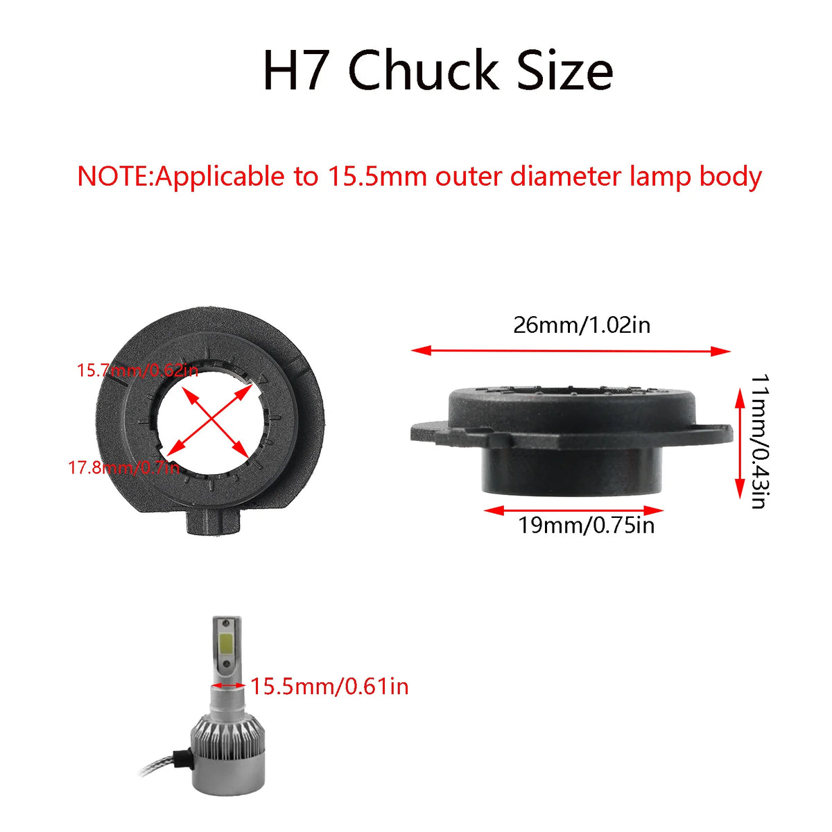 Set of 2 H7 Car LED Headlight Bulb Base Adapter Retainer Hea
