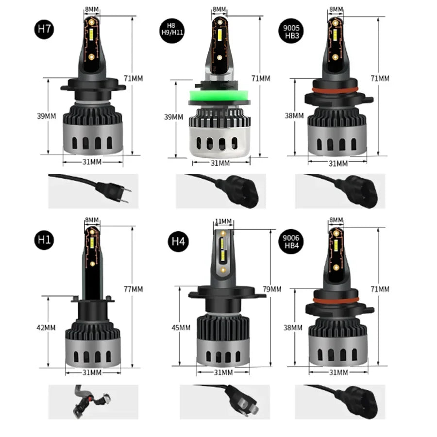 TCYATO 2PCS F10 H7 Led Headlight 6000K H1 H8 H4 Led Bulb Fog