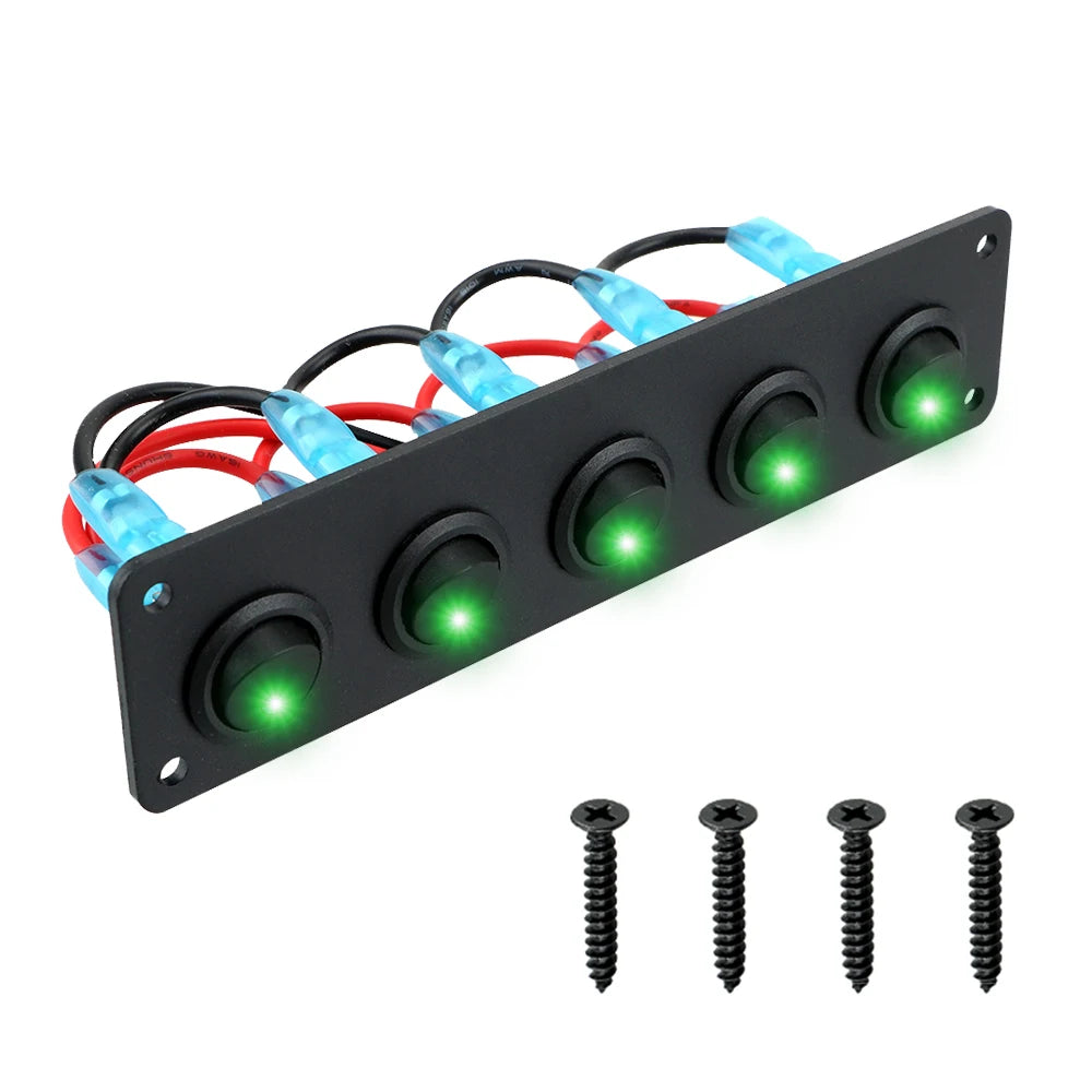24V 12V 5 Buttons Light Toggle Rocker Switch Panel for Boat RV Yacht Marine Car Interior LED Keys Indicator Breaker Waterproof