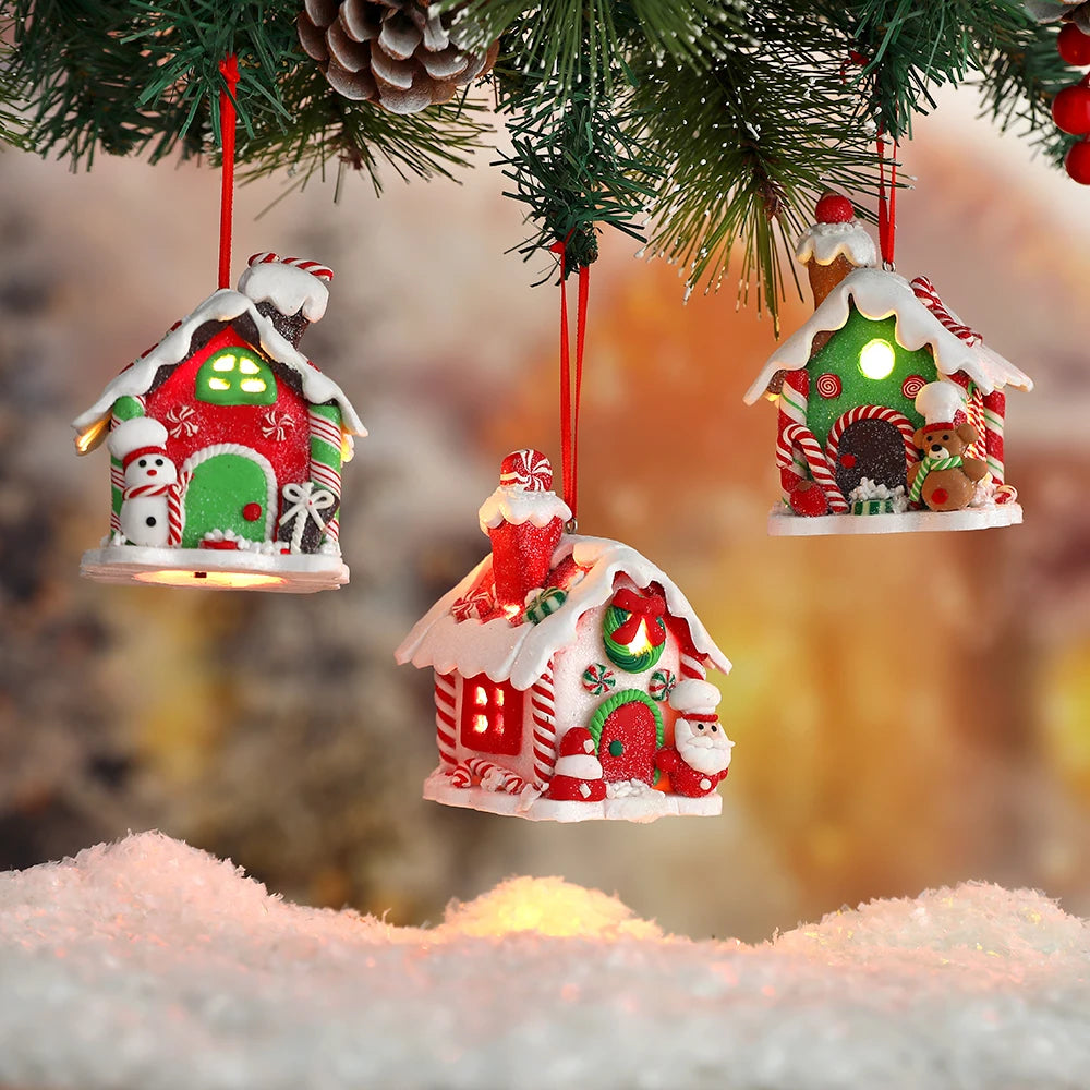 LED Light Christmas Gingerbread Small House Creative Pendant