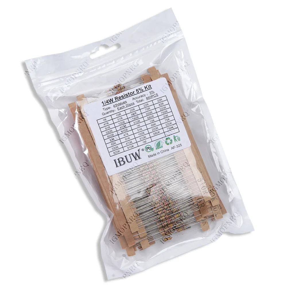 860pcs/lot Carbon Film Resistor Kit 1/4W 5% resistors assort