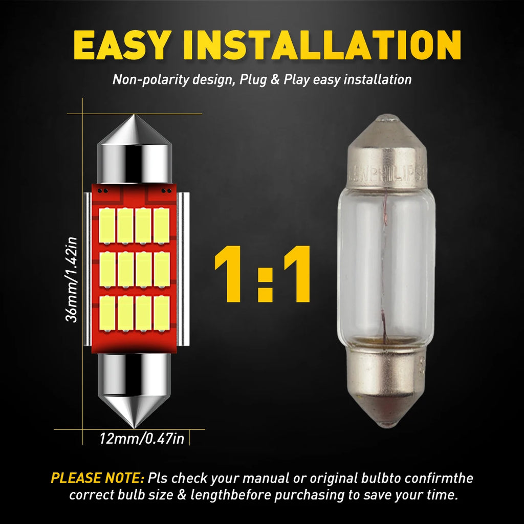 AUXITO 4/2Pcs C10W LED Canbus Festoon 31mm 36mm C5W LED Bulb