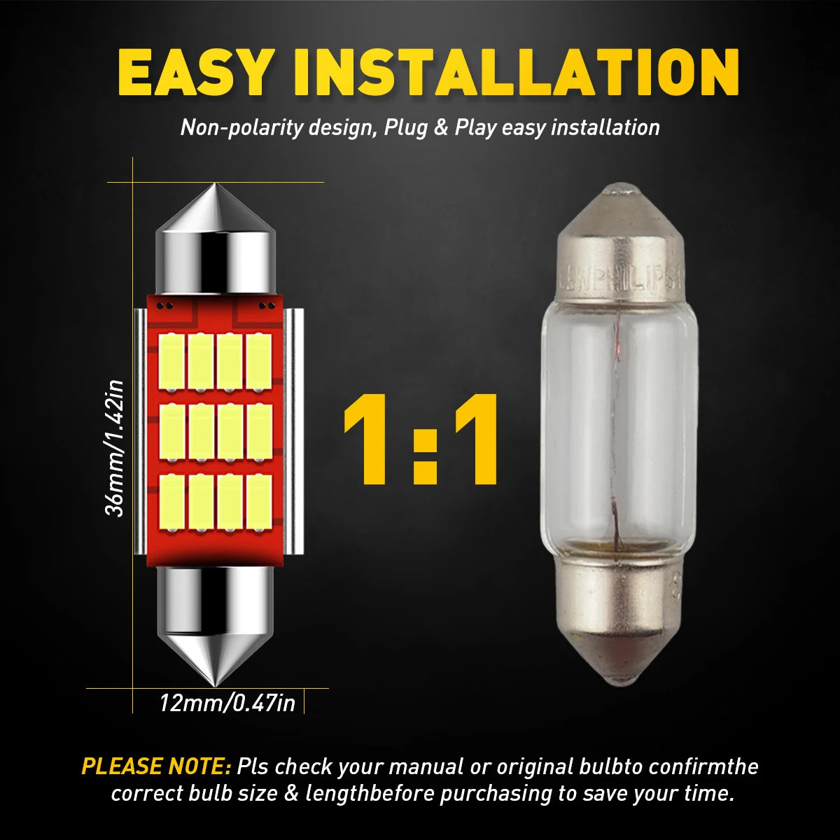 AUXITO 4/2Pcs C10W LED Canbus Festoon 31mm 36mm C5W LED Bulb