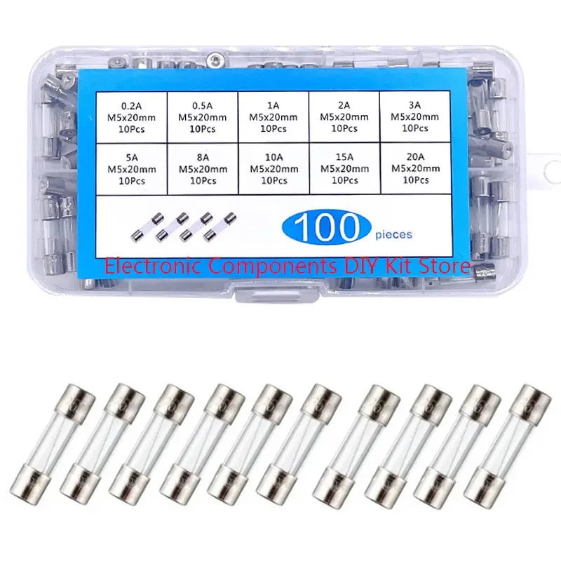 100/72pcs Car Fast-blow Glass Fuses Car Glass Tube Fuses 0.2